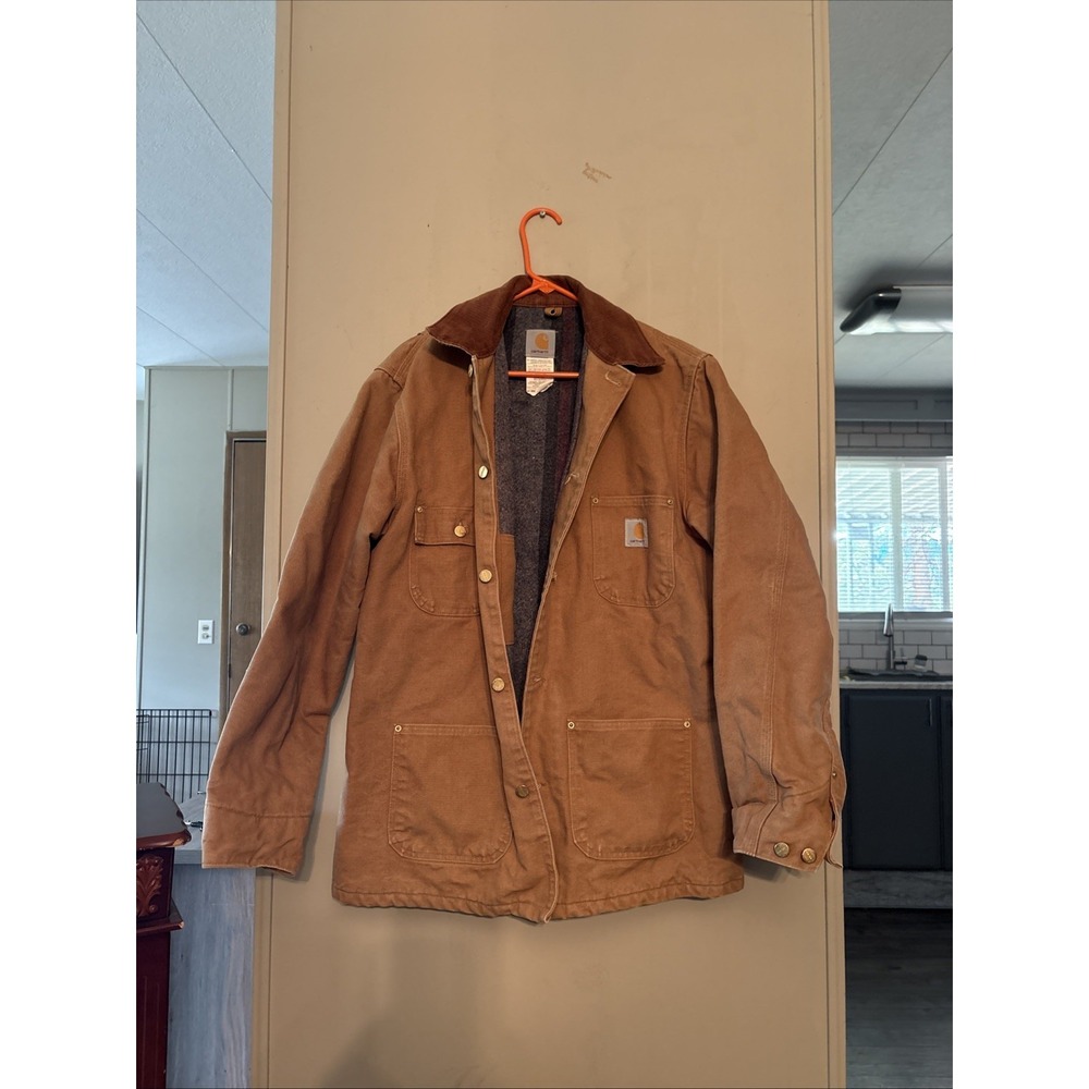 Carhartt Men's Sz 42 Tall Loose Fit Firm Duck Blanket Lined Chore Coat C01 Brown